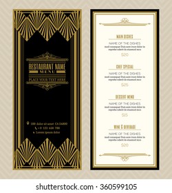 Restaurant Or Cafe Menu Vector Design Template With Vintage Retro Art Deco Frame Style