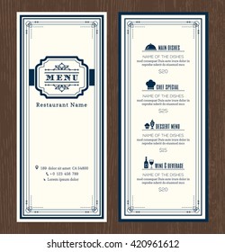 Restaurant Or Cafe Menu Vector Design Template With Vintage Retro Art Deco Frame Style