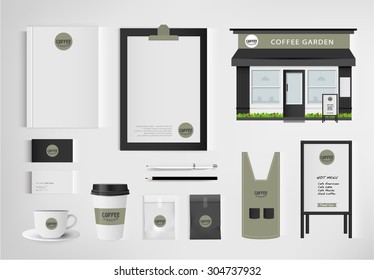 restaurant cafe set shop front design vector