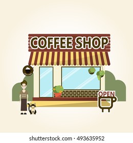 restaurant cafe set shop front design vector