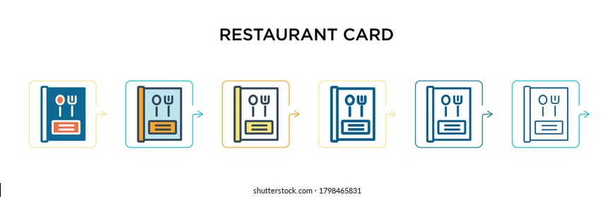 Restaurant card vector icon in 6 different modern styles. Black, two colored restaurant card icons designed in filled, outline, line and stroke style. Vector illustration can be used for web, mobile,