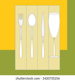 Restaurant Catering items. Fork, spoon, knife and glass. Vector.