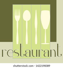 Restaurant Catering items. Fork, spoon, knife and glass. Vector.