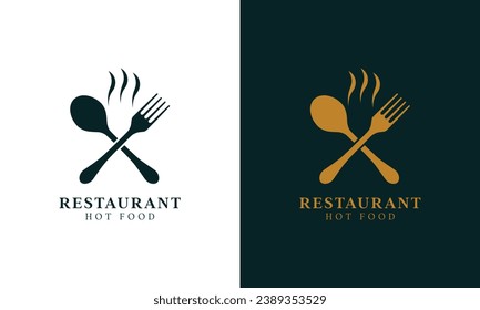 Logotipo del restaurante y de la sala de comidas, logotipo de la cuchara abstracta y del vector del monograma de la horquilla