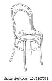 Restaurant Chair isolated on white background in different positions. Line graphics icon. Outline illustration for coloring book, interior projects, designers.