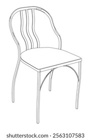 Restaurant Chair isolated on white background in different positions. Line graphics icon. Outline illustration for coloring book, interior projects, designers.