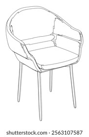 Restaurant Chair isolated on white background in different positions. Line graphics icon. Outline illustration for coloring book, interior projects, designers.