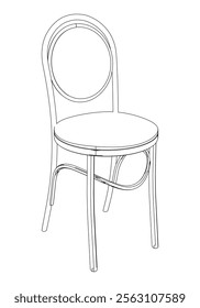 Restaurant Chair isolated on white background in different positions. Line graphics icon. Outline illustration for coloring book, interior projects, designers.