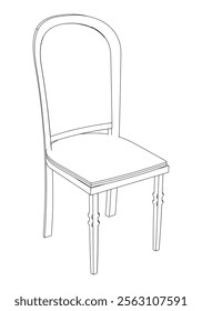 Restaurant Chair isolated on white background in different positions. Line graphics icon. Outline illustration for coloring book, interior projects, designers.