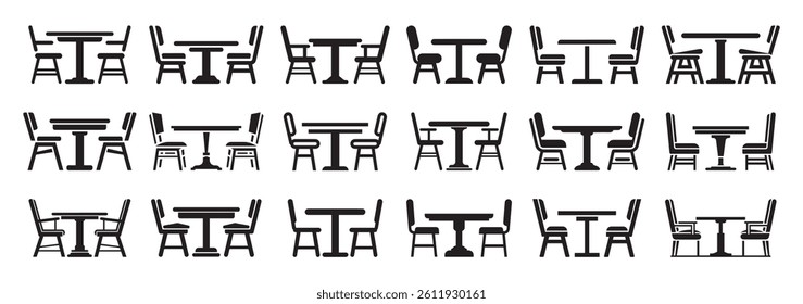 Restaurant Chair and Table Set Icons Collection Vector Dining Furniture Silhouettes