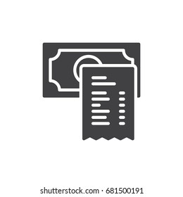 Restaurant check icon vector, filled flat sign, solid pictogram isolated on white. Bill payment symbol, logo illustration. Pixel perfect vector graphics