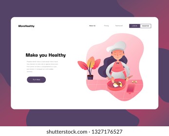 Restaurant and chef Baking. Landing page concepts for website and mobile development. Modern flat illustration. Vector web site gradient design template.