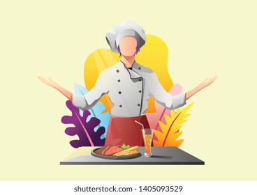Restaurant and chef Baking. Landing page concepts for website and mobile development. Modern flat illustration. Vector web site gradient design template.