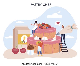 Restaurant chef cooking. Collection of people in apron making tasty dish. Professional worker on the kitchen. Food maker. Isolated vector illustration in cartoon style