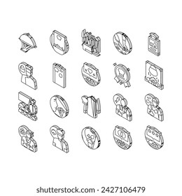 restaurant chef cooking food isometric icons set. kitchen cook, man uniform, hotel professional, dish commercial, male gourmet restaurant chef cooking food color line