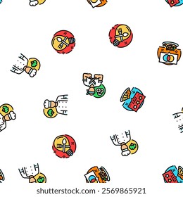 restaurant chef cooking food vector seamless pattern thin line illustration