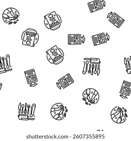 restaurant chef cooking food vector seamless pattern thin line illustration