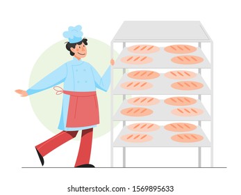 Restaurant chef cooking. Person in apron making tasty dish. Professional worker on the kitchen. Pastry chef. Isolated vector illustration in cartoon style