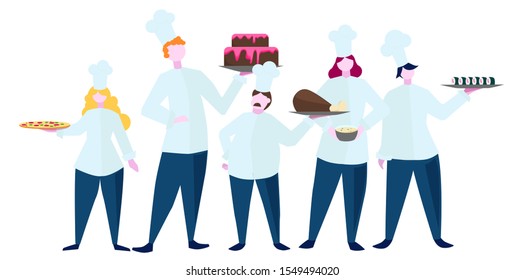 Restaurant chef cooking set. Collection of people in apron making tasty dish. Professional worker on the kitchen. Isolated vector illustration in cartoon style