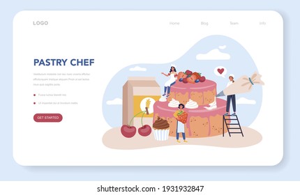 Restaurant chef cooking web banner or landing page. Collection of people in apron making tasty dish. Professional worker on the kitchen. Food maker. Isolated vector illustration in cartoon style