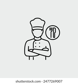 Restaurant Chef with Crossed Arms Vector Line Icon