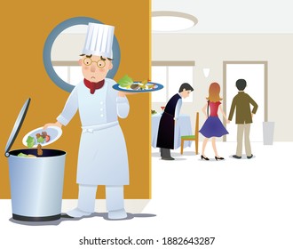 Restaurant Chef Disposing Of Leftover Food