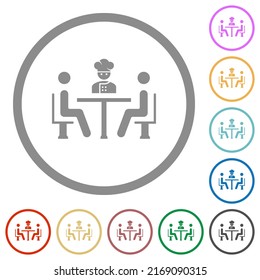 Restaurant with chef flat color icons in round outlines on white background