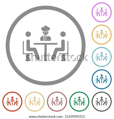 Restaurant with chef flat color icons in round outlines on white background