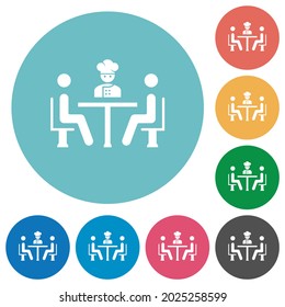 Restaurant with chef flat white icons on round color backgrounds