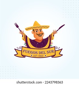 Chef de restaurante con plantilla de logotipo de sonrisa de bifurcación y cuchillo en diseño moderno de vectores de estilo minimo creativo
