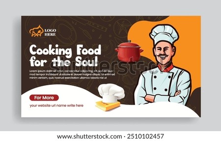 Restaurant chef job and cooking lesson horizontal web banner and cooking social media thumbnail template design chef illustration