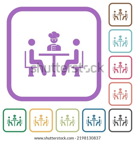 Restaurant with chef simple icons in color rounded square frames on white background