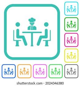 Restaurant with chef vivid colored flat icons in curved borders on white background