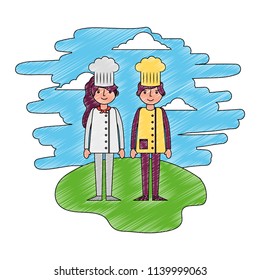 restaurant chefs couple in landscape