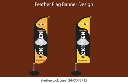 Restaurant chicken feather flag design vector template	
