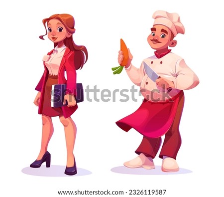Restaurant chief and manager people worker vector set. Cook food service employee character illustration with man and woman. Cafe hostess team icon design for commercial culinary or catering business