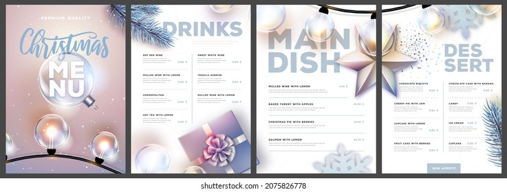 Restaurant Christmas holiday menu design with christmas desoration. Vector illustration