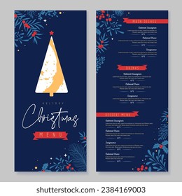 Restaurant Christmas holiday menu design with christmas floral  desoration. Vector illustration