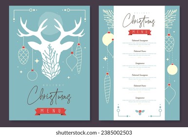 Restaurant Christmas holiday menu design with christmas desoration. Vector illustration