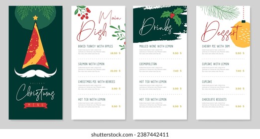 Restaurant Christmas holiday menu design with christmas desoration. Vector illustration