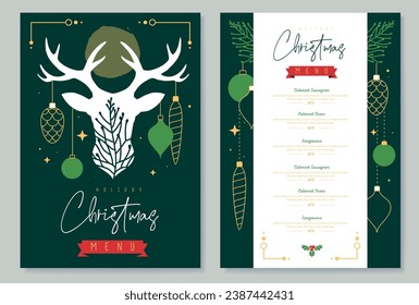 Restaurant Christmas holiday menu design with christmas desoration. Vector illustration