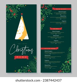 Restaurant Christmas holiday menu design with christmas floral  desoration. Vector illustration