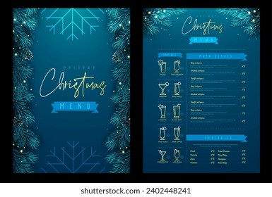 Restaurant Christmas holiday menu design with christmas floral desoration. Vector illustration