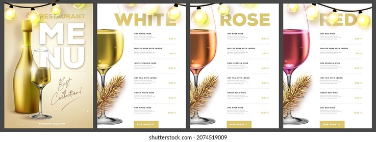 Restaurant Christmas holiday wine menu design with christmas desoration. Vector illustration