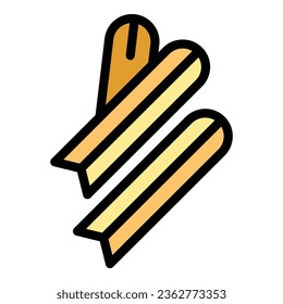 Restaurant churro icon outline vector. Chocolate food. Mexican dessert color flat