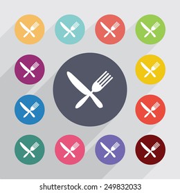 restaurant circle, flat icons set. Round colorful buttons 