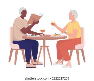 Restaurant clients semi flat color vector characters. Editable figures. Full body people on white. Couple having dinner simple cartoon style illustration for web graphic design and animation