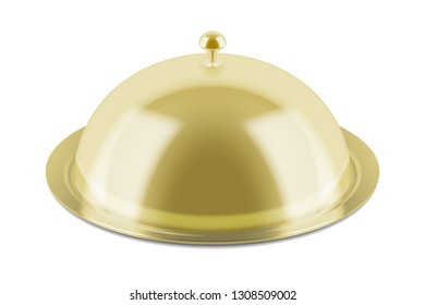 Restaurant cloche with closed lid isolated on white background. Realistic vector illustration