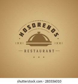 Restaurant Cloche Design Element in Vintage Style for Logotype, Label, Badge and other design. Tray retro vector illustration.