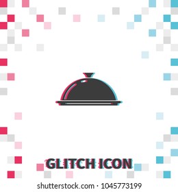 Restaurant cloche  glitch effect vector icon.
